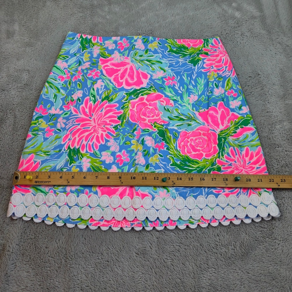 Lilly Pulitzer Floral Eyelet Trim A-Line Mini Skirt Women Sz 12 Preppy Multi